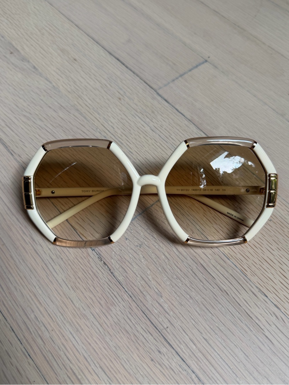 Tory Burch Cream Hexagonal Sunglasses with Brown Lenses